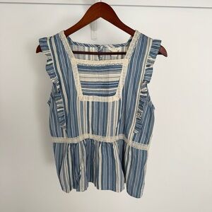 Caslon Blue Striped Sleeveless Top Medium